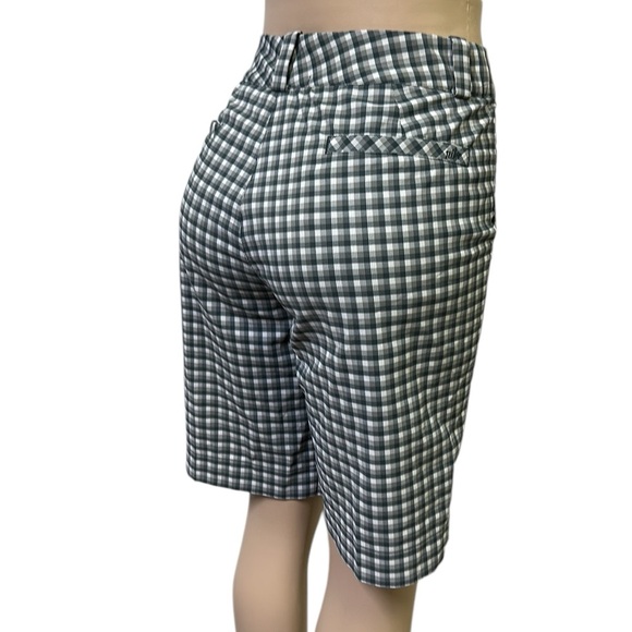 Nike Golf Athletic Dri Fit Green White Plaid Stretch Bermuda Shorts Womens 12 - Picture 3 of 9